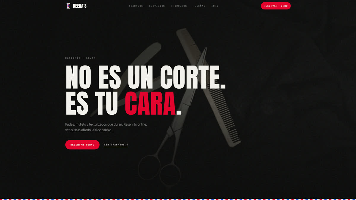 Portada de una web hecha a medida para una barbería