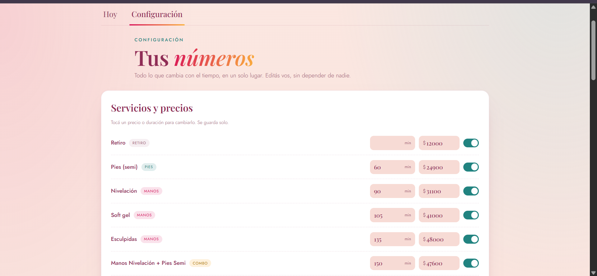 El panel de gestión por dentro (datos de ejemplo)