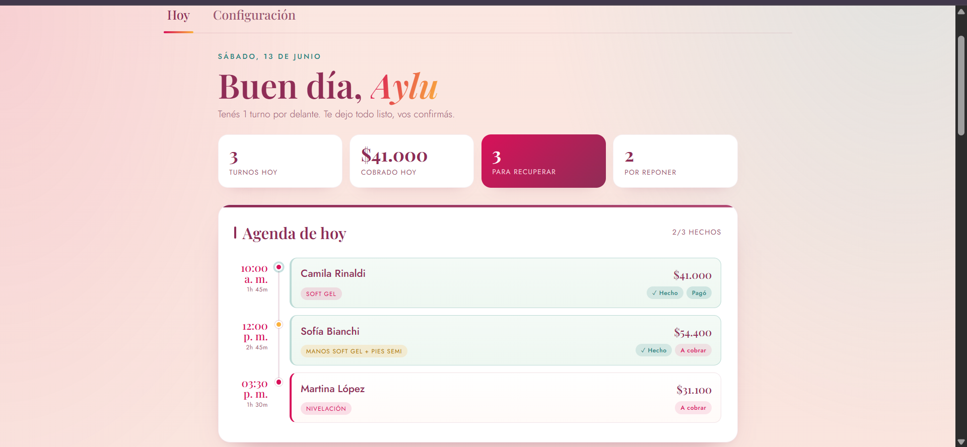 El panel de gestión por dentro (datos de ejemplo)